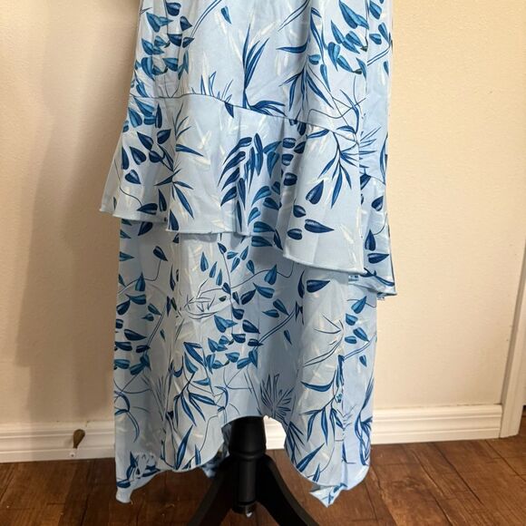 BloomChic Asymmetrical Blue Plant Print Layered Belted Pocket Halter Dress 22-24 - Picture 6 of 8